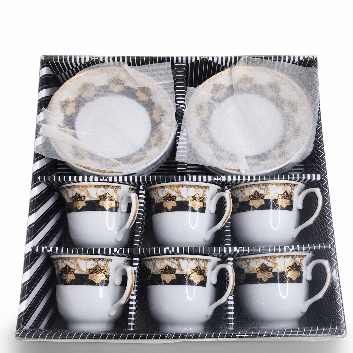 Luxury Gold-Trimmed Porcelain Tea Set for Six with Saucers