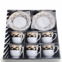 Luxury Gold-Trimmed Porcelain Tea Set for Six with Saucers