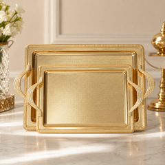 Elegant Gold-Plated Serving Tray Set with Handles – Perfect for Entertaining