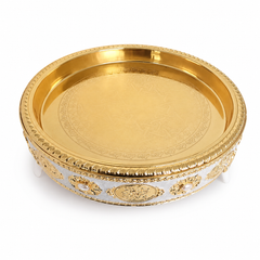 Handcrafted Thai Gold Pedestal Tray with Ornate Detailing - Decorative & Functional Display Plate