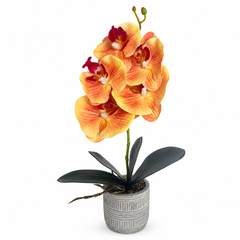 Artificial Orange Orchid in Decorative Pot - Realistic Silk Flower Arrangement for Home Decor or Gifts