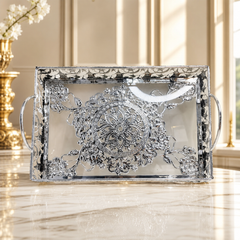 Antique Silver-Plated Ornate Rectangular Serving Tray with Handles