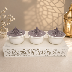 Elegant Arabic Calligraphy Ceramic Spice Jars Set with Etched Tray