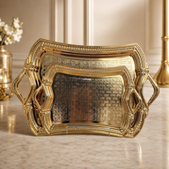 Elegant Gold-Plated Ornate Serving Tray Set for Luxury Dining
