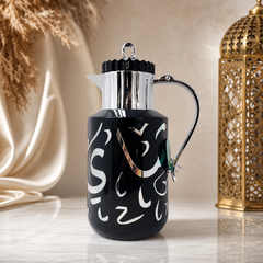 Elegant Arabic Calligraphy Black Thermos Flask 1L - Premium Stainless Steel Insulated Pitcher
