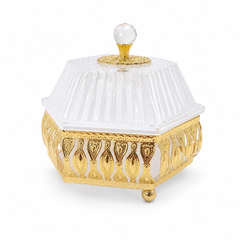 Elegant Crystal Candy Box with Gold Filigree Trim – Decorative Table Centerpiece