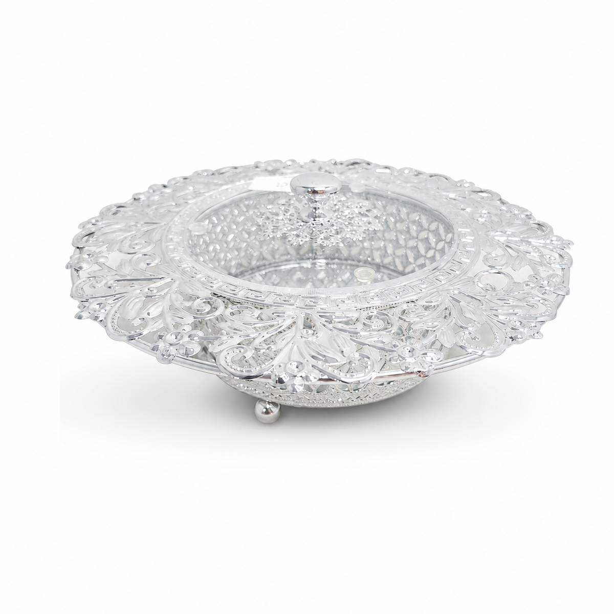 Elegant Silver Decorative Lotus-Shaped Crystal Candy Dish with Lid