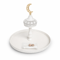 Islamic Eid Decorative Tray with Moon Ornament and Prayer Beads Set