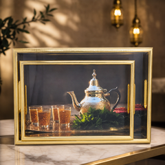 Elegant Gold-Plated Turkish Tea Tray Set with Serving Handle