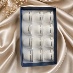 Porcelain Turkish Coffee Cup Set of 12 with Silver Trim and Gift Box