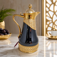 Luxury Arabic Coffee Pot Dallah Gold and Black Elegant Design 1.5L