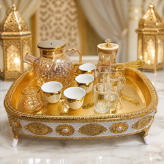 Luxury Gold-Plated Tea Set with Decorative Tray and Glassware Collection