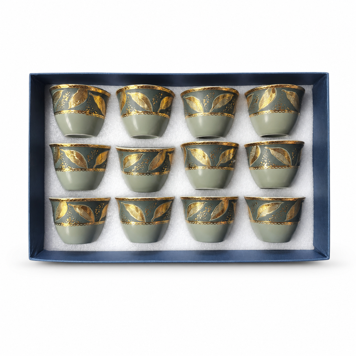12-Piece Gold Leaf Porcelain Tea Cup Set in Gift Box