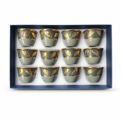 12-Piece Gold Leaf Porcelain Tea Cup Set in Gift Box