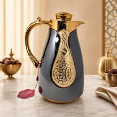 Luxurious Gold-Plated Thermal Coffee Carafe - Ornate Arabic Insulated Teapot 1L