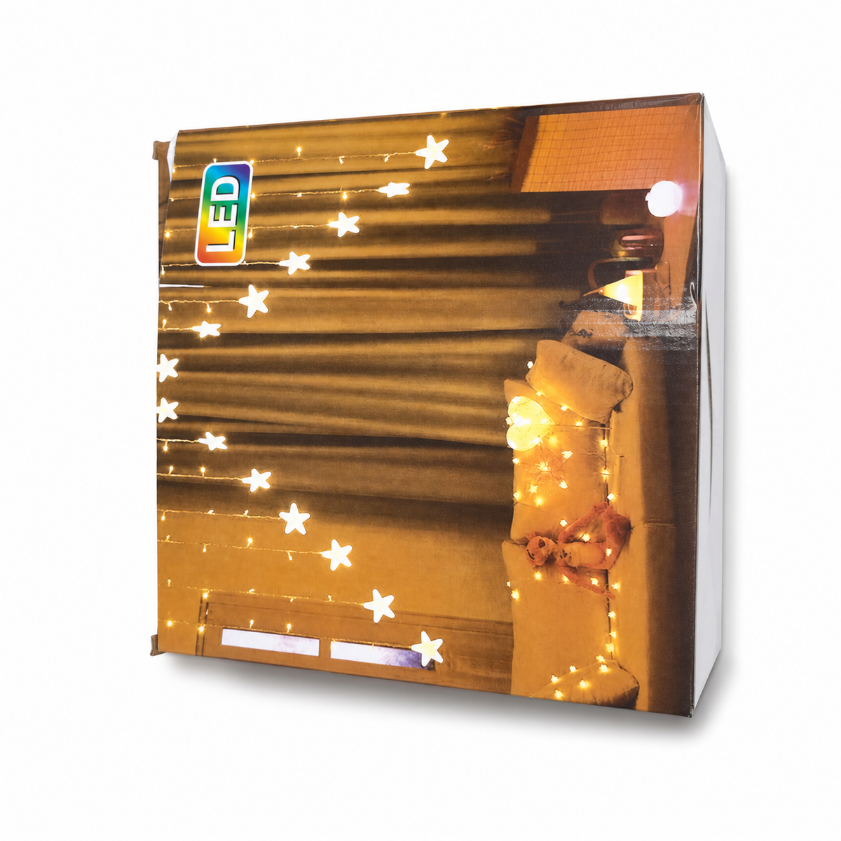 LED Star Curtain String Lights - Indoor Decorative Fairy Light for Home Bedroom Party Wedding, Warm White