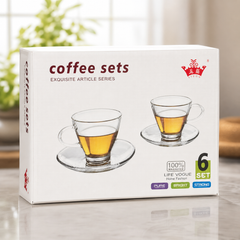 Elegant Clear Glass Tea Cup and Saucer Set for Four - Modern Design
