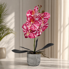 Artificial Pink Spot Orchid in Decorative Ceramic Pot - Realistic Faux Flower Decor for Home & Office