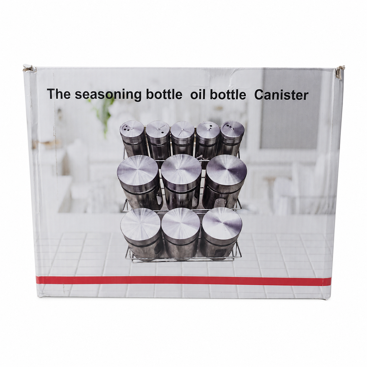 12-Piece Stainless Steel Spice Rack Set with Oil and Seasoning Bottles
