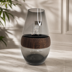 Elegant Smoke Glass Vase with Wooden Accent for Home Decor