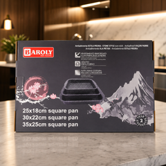 BAROLY Non-Stick Stone Style Square Pan Set of 3 – 25x18cm, 30x22cm, 35x25cm