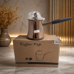 Copper Turkish Coffee Pot with Black Handle – Elegant Design for Authentic Brewing