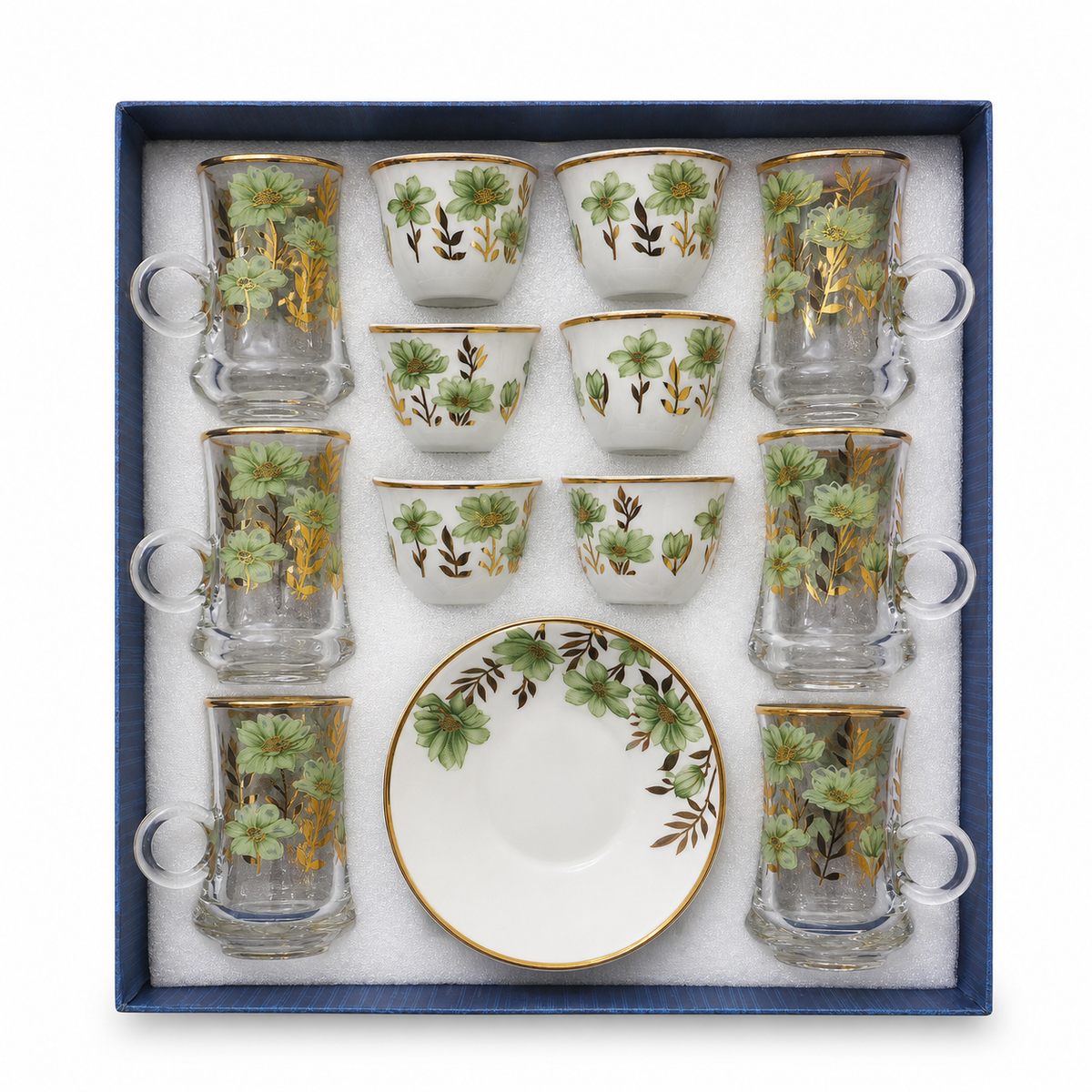 12-Piece Floral Tea and Coffee Glass Cup and Saucer Set with Box