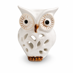 Ceramic Owl Figurine Candle Holder – White, Handcrafted, Home Decor Accent