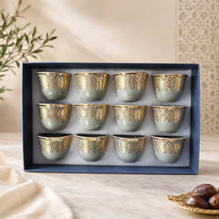 Elegant Gold-Patterned Ceramic Tea Cup Set - 12 Piece Gift Box