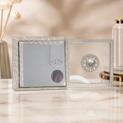 Elegant Silver Tone Glass Jewelry Box with Crystal Knob Lid