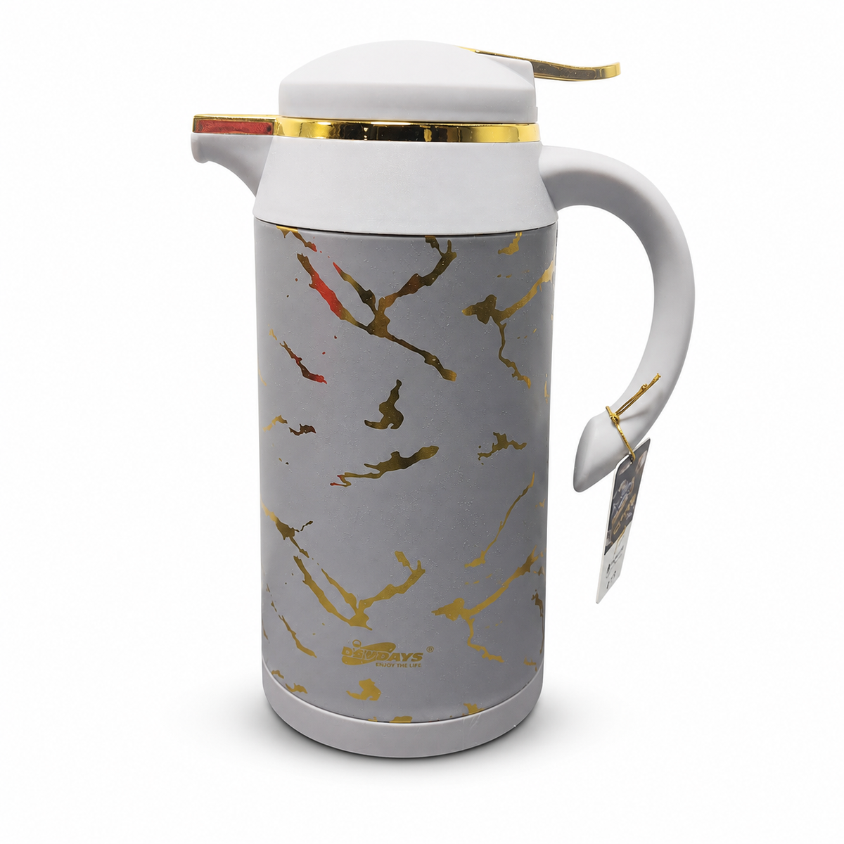 Elegant Gold-Accented Marble Design Insulated Thermos Flask with Handle - 1 Liter
