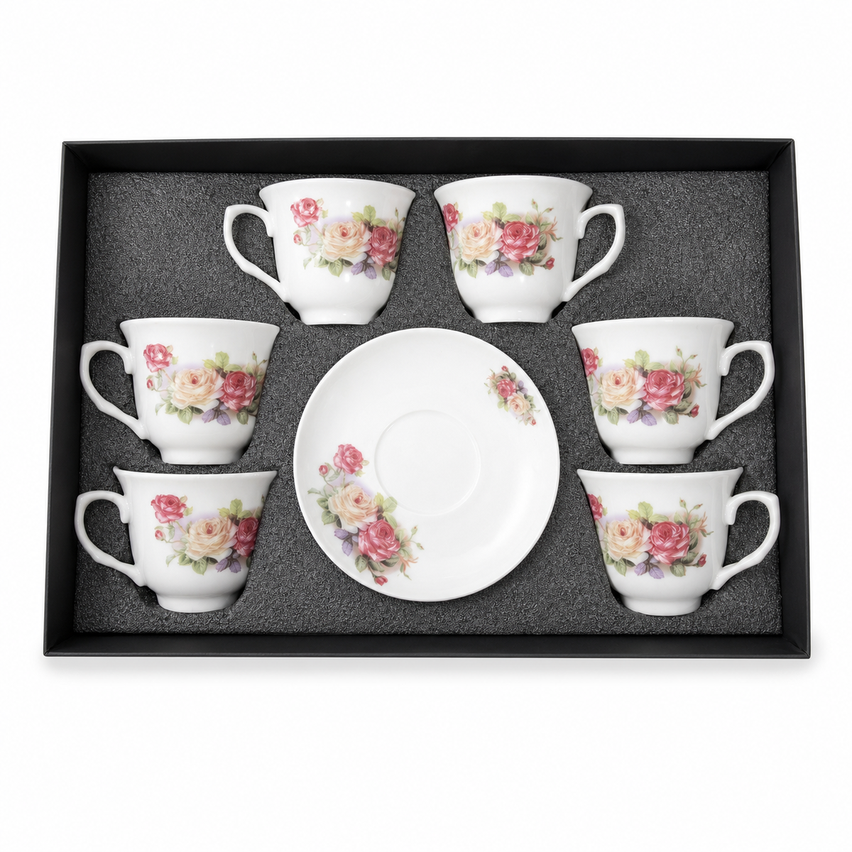 Floral Bone China Tea Cup Set of 6 with Delicate Rose Design