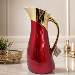 Elegant Red and Gold Ornate Insulated Pitcher 2L – Luxury Thermal Carafe for Hot and Cold Drinks