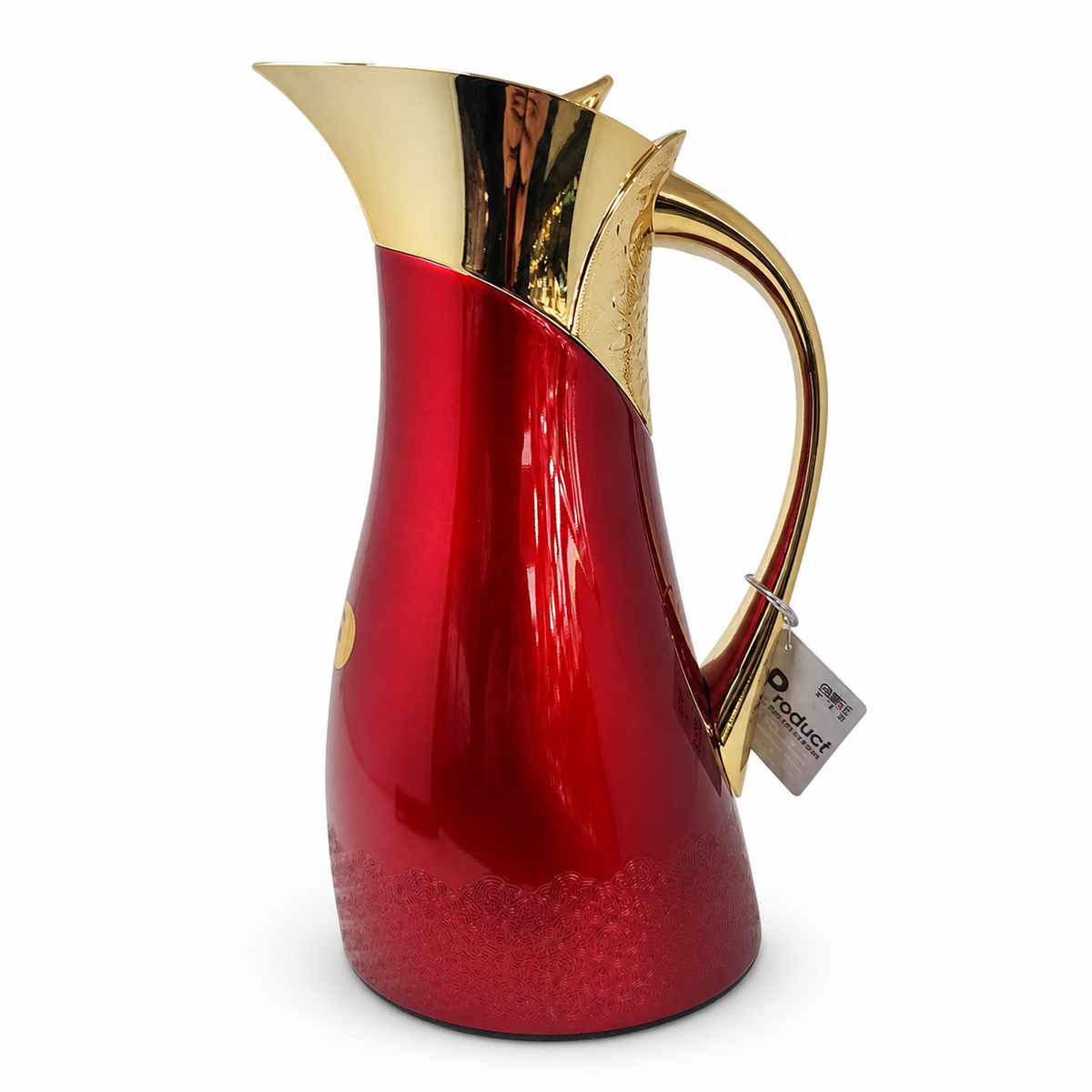 Elegant Red and Gold Ornate Insulated Pitcher 2L – Luxury Thermal Carafe for Hot and Cold Drinks