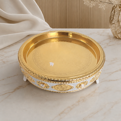 Handcrafted Thai Gold Pedestal Tray with Ornate Detailing - Decorative & Functional Display Plate