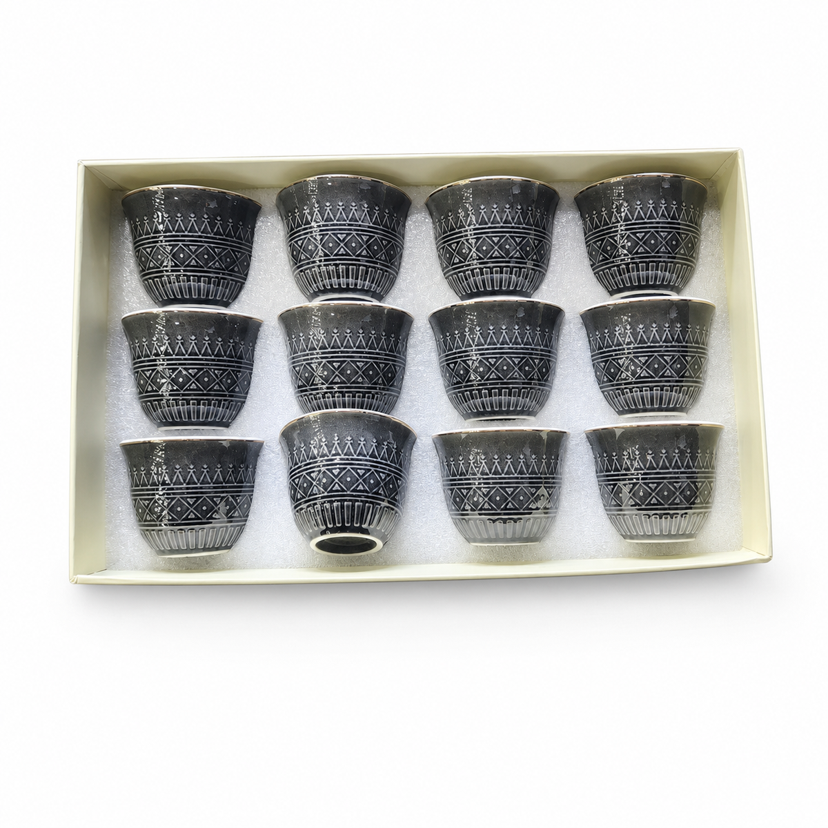 Set of 12 Handcrafted Ceramic Espresso Cups with Intricate Pattern Design
