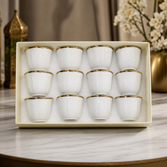 Elegant White Turkish Tea Cups with Gold Rim - Set of 12