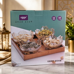 Vshand Glass Flower Nut Dish Set of 5 with Wooden Tray