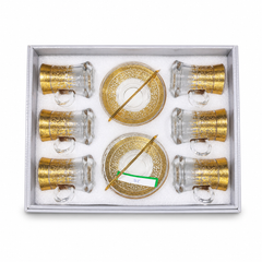 Exquisite Gold Moroccan Tea Glass Set with Saucers and Stirrers - 6 Piece Elegance