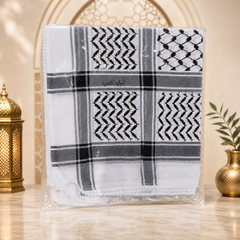 Classic Black and White Premium Keffiyeh Scarf with Embroidered Detail