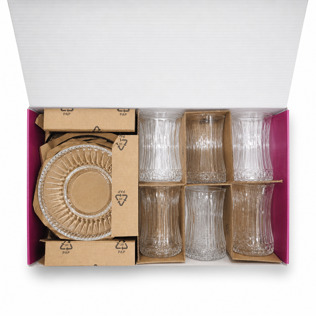 Elegant Crystal Tea Glass and Saucer Set – 6 Pieces