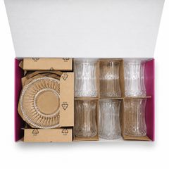 Elegant Crystal Tea Glass and Saucer Set – 6 Pieces