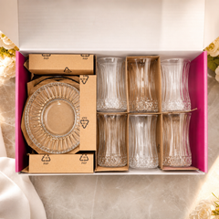 Elegant Crystal Tea Glass and Saucer Set – 6 Pieces