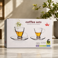Elegant Clear Glass Tea Cup and Saucer Set for Four - Modern Design