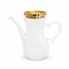 Elegant Gold-Trimmed Glass Tea Pot with Handle and Spout