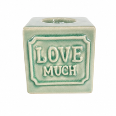 Ceramic "Love Much" Cubic Vase in Vintage Mint Green