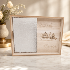 Handcrafted Wooden Tea Serving Tray Set with Sweet Home Engraving