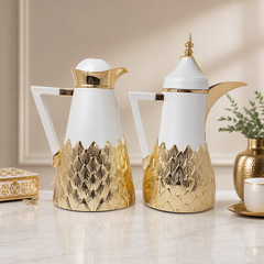 Luxury White and Gold Arabic Coffee Tea Pot Set - Elegant Thermos Design for Home or Office
