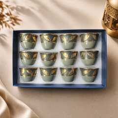 12-Piece Gold Leaf Porcelain Tea Cup Set in Gift Box