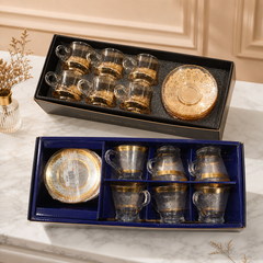 12-Piece Luxury Gold-Trimmed Glass Tea Cup and Saucer Set